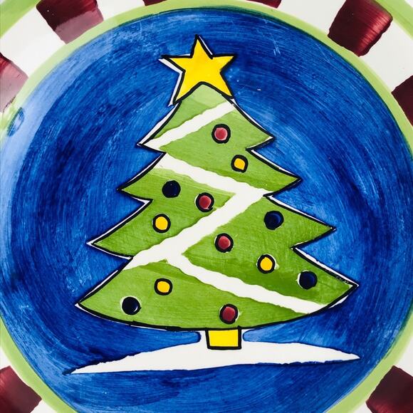 4 World Market 8” Plates Snowman Sleigh Thailand Santa Tree Christmas Ceramic - Picture 3 of 12